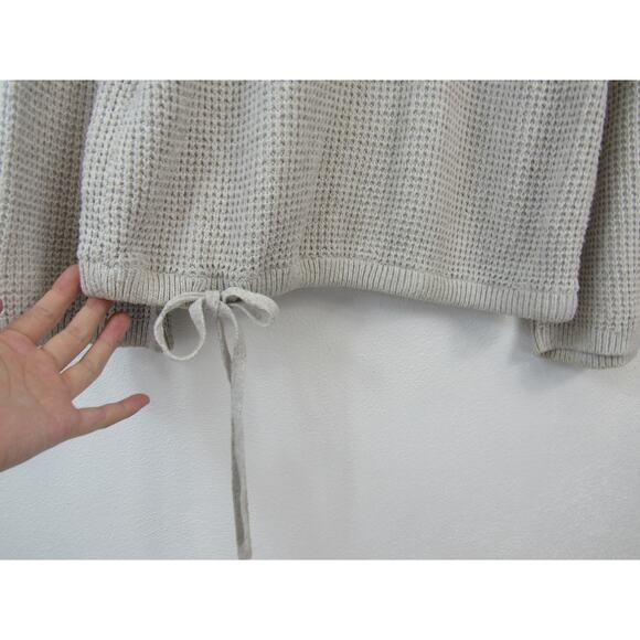 Madewell Medium Open Knit Light Gray Pullover Scoop Neck Sweater Tie Waist - Picture 4 of 6